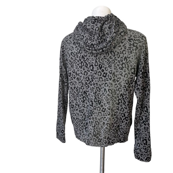 SUNDRY Gray/Black Leopard Print Front Zip Very Soft Hoodie Size 2, Medium - Picture 8 of 12